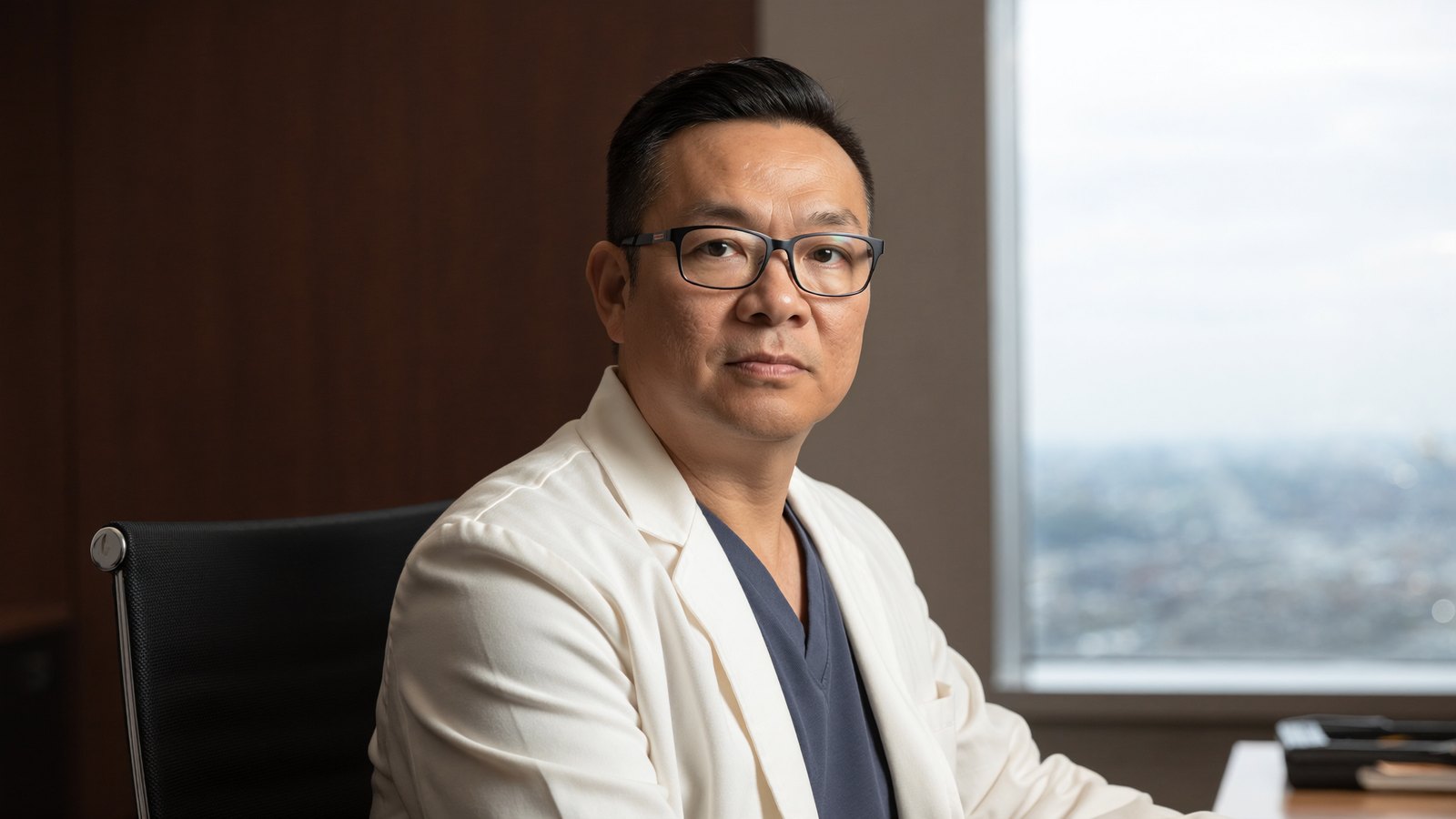 Dr. TJ Ahn, DPM, at his desk in the Glenview office